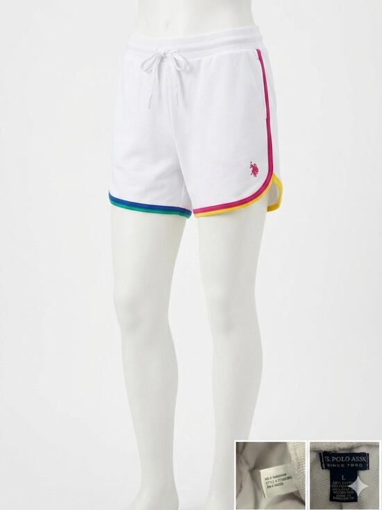 U.S. Polo Assn. Pants - U.S. Polo Assn White Lounge Shorts Rainbow Trim Multicolor Athletic Pajama L NEW